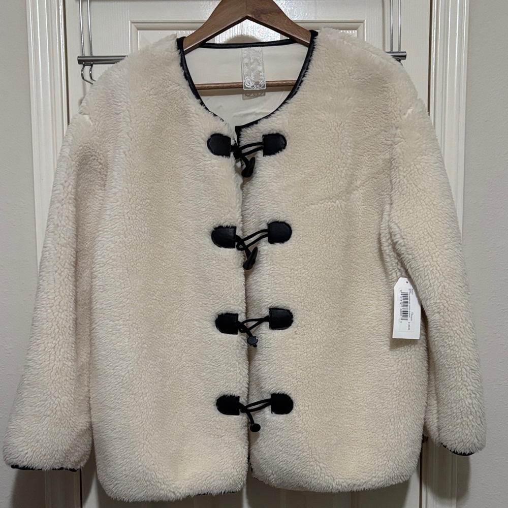 Sadie & Sage Cream Teddy Jacket with Black Accents